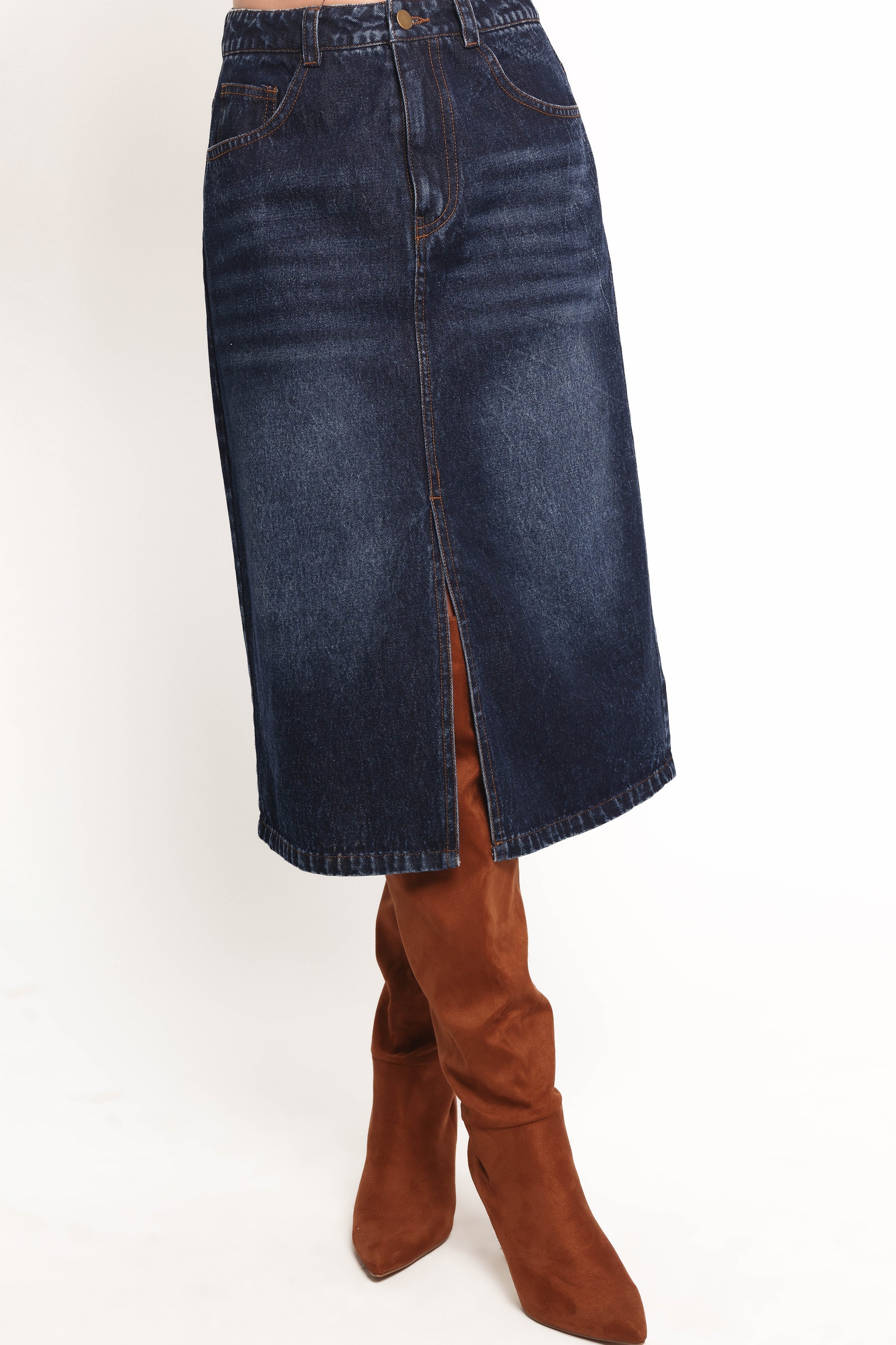 Starcie Denim Midi Skirt - Medium Denim