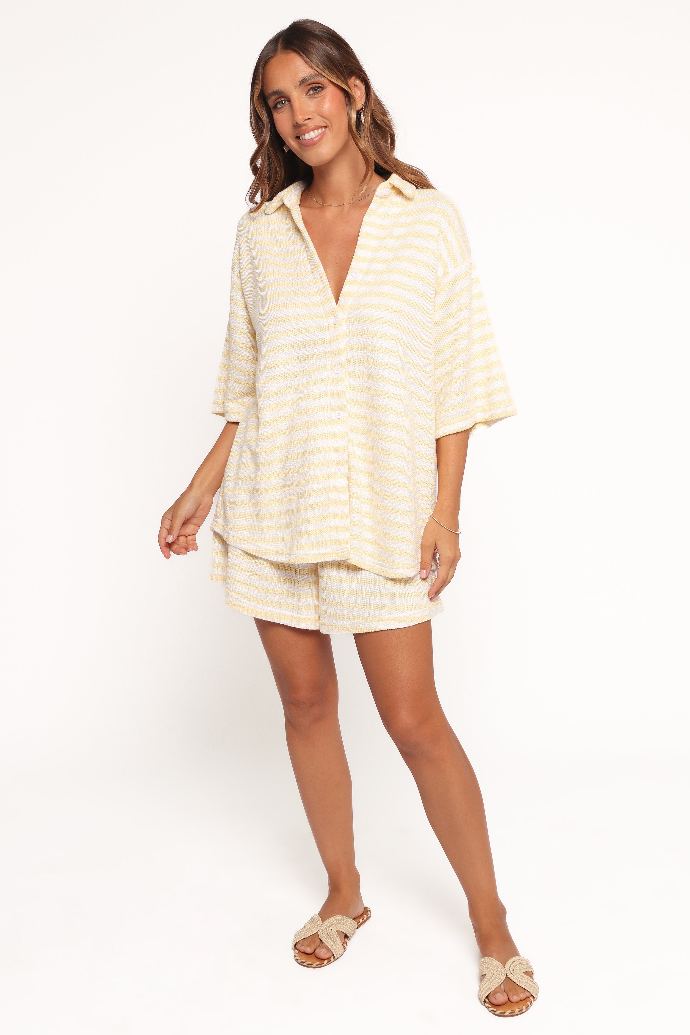 Sunny Knitted Short Set - Yellow Stripe