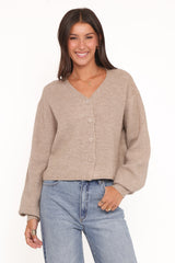 Sybil Button Front Cardigan - Mushroom