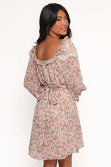 Sylvia Long Sleeve Mini Dress - Ivory Multi