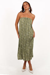 Sylvie Strapless Midi Dress - Sage Botanical