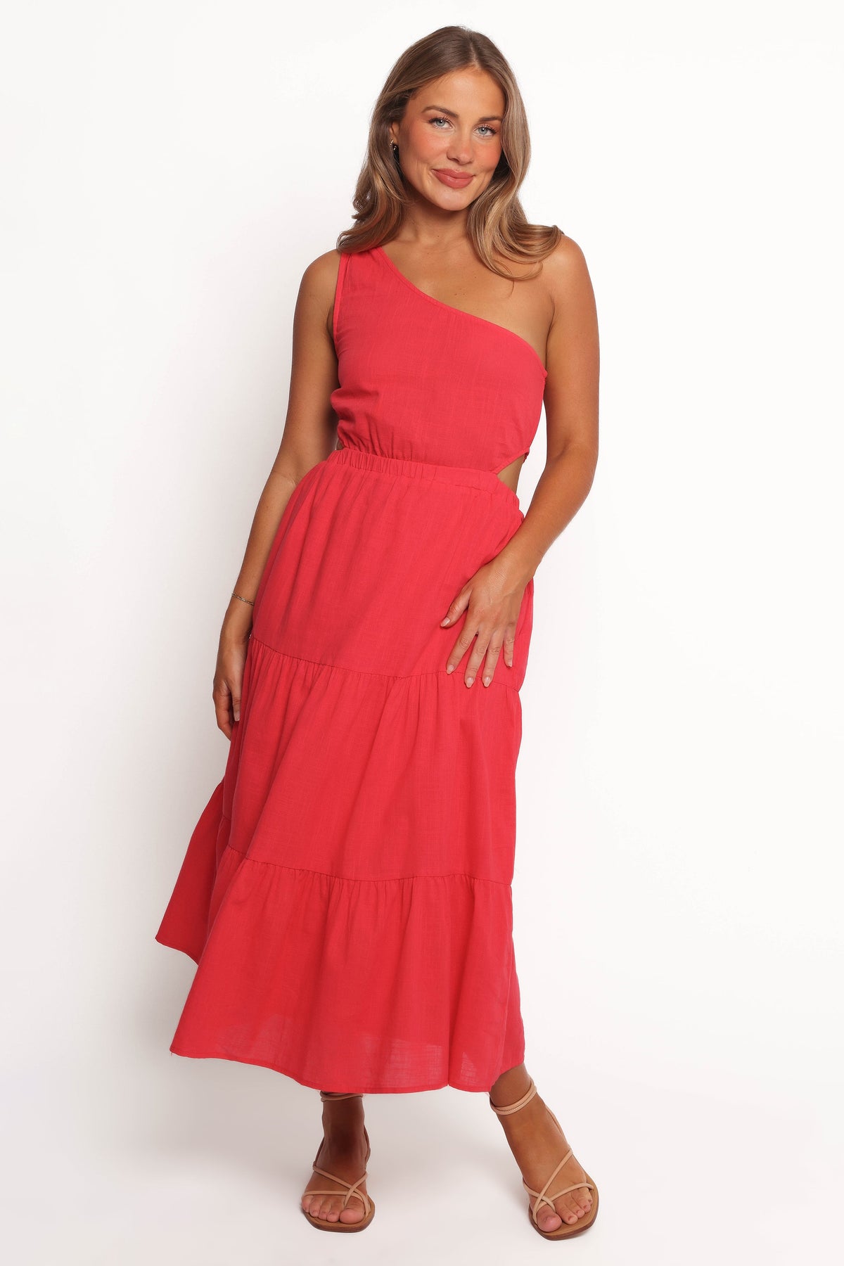 Teresa One Shoulder Midi Dress - Red