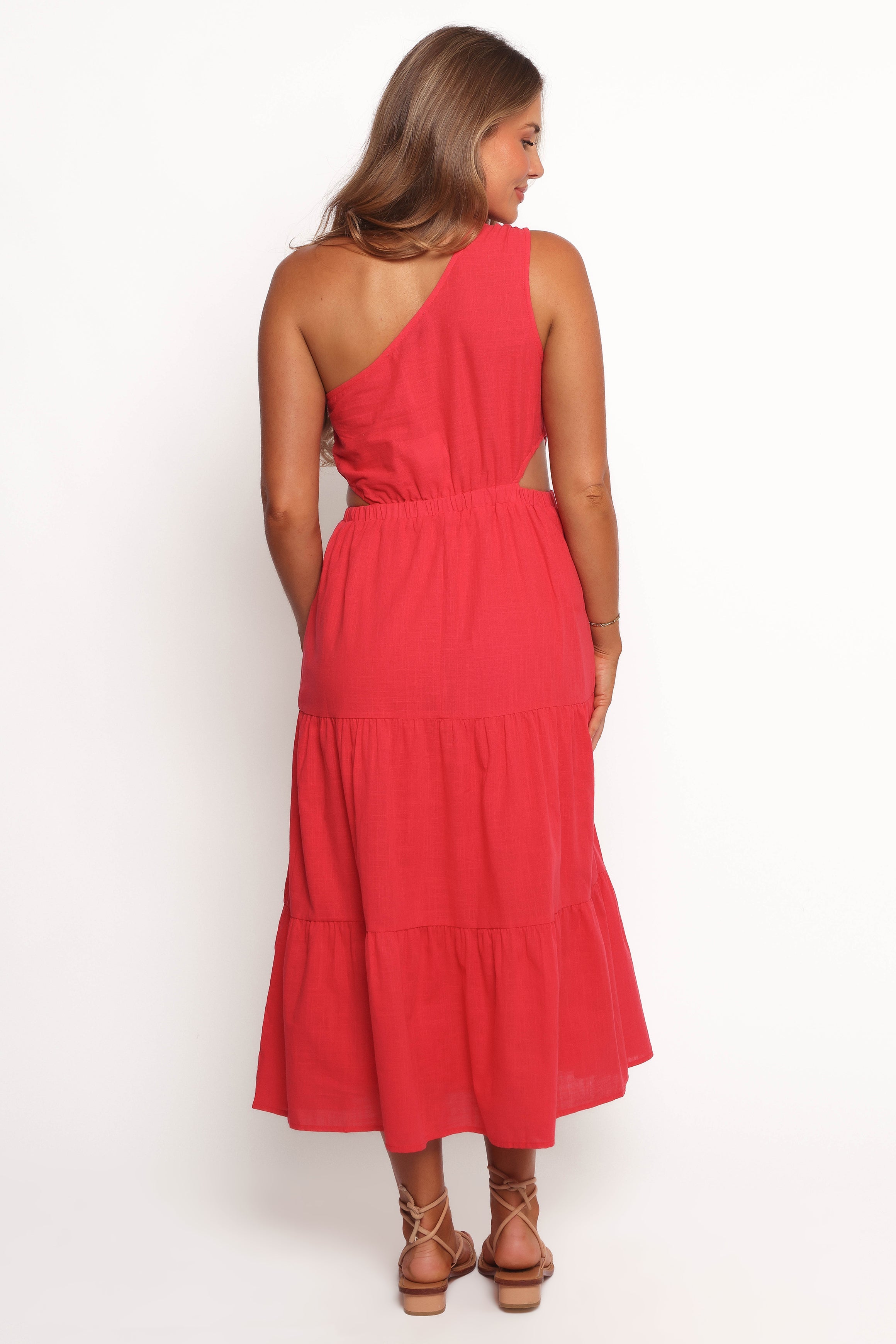 Teresa One Shoulder Midi Dress - Red