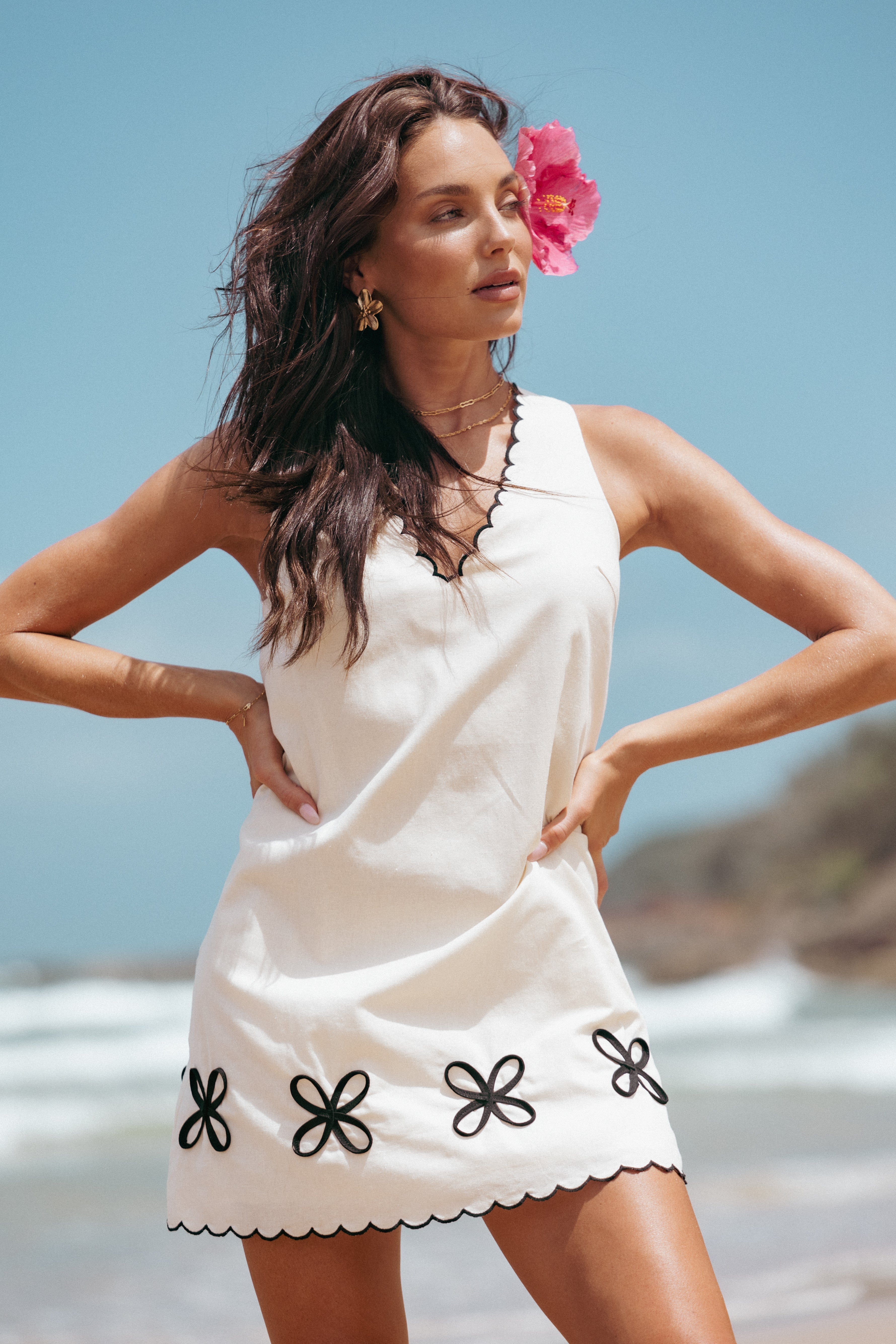 Thalia Mini Dress - Cream/Black