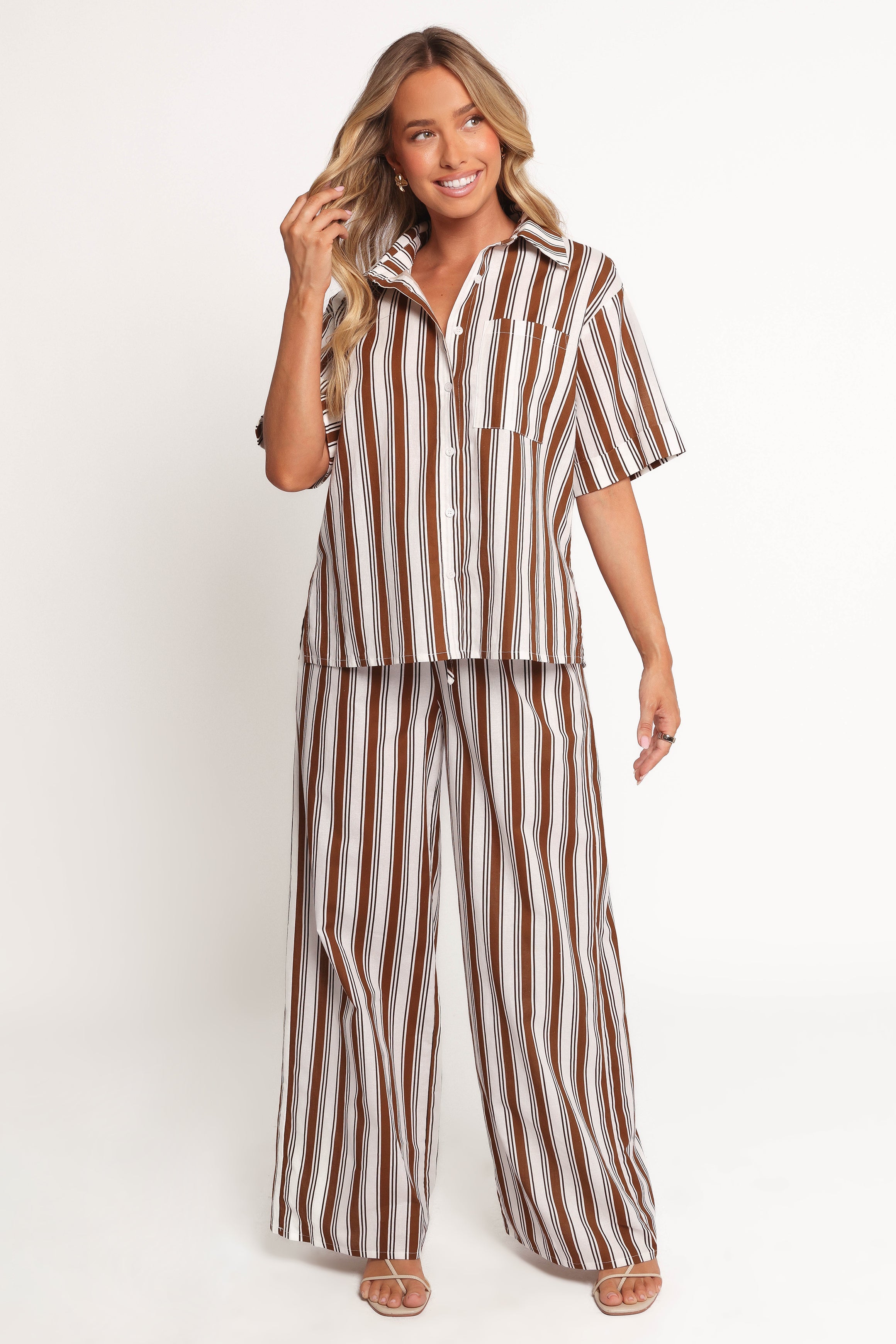 Thalia Short Sleeve Shirt - Chocolate Stripe