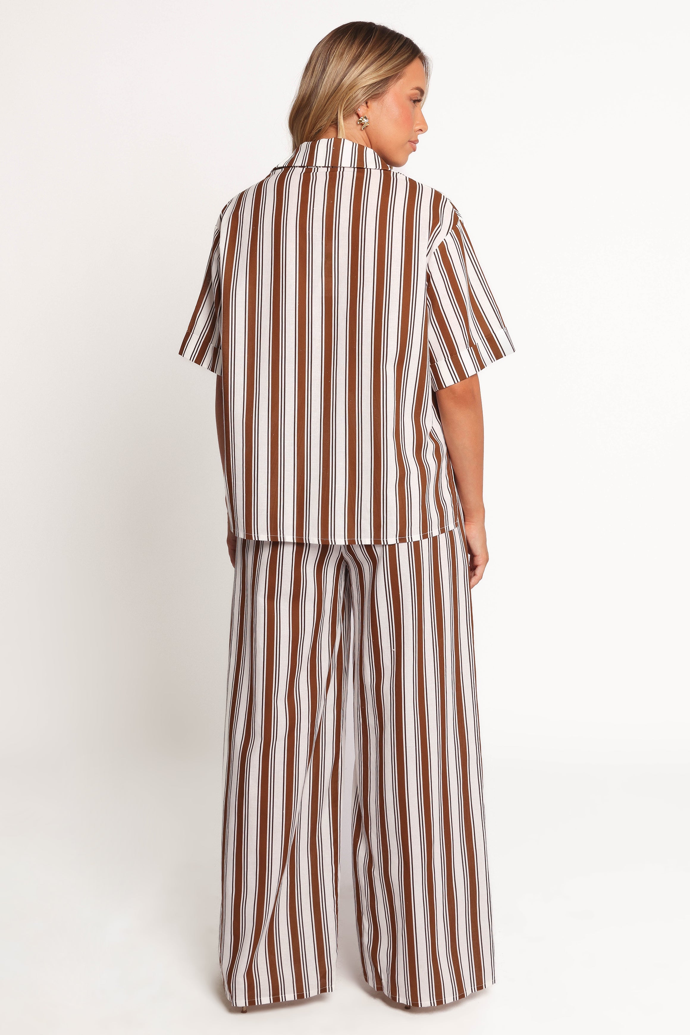 Thalia Wide Leg Pant - Chocolate Stripe