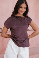 Vaila Suede Off Shoulder Top - Chocolate