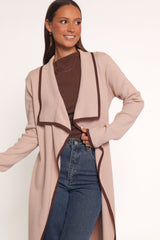 Vallis Contrast Trim Long Cardigan - Beige