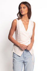 Vanni Wrap Front Linen Top - Cream