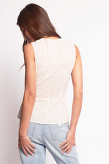 Vanni Wrap Front Linen Top - Cream