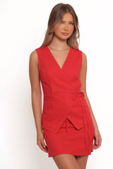 Vanni Wrap Front Linen Top - Red