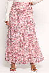 Velda Ruched Maxi Skirt - Pink Floral