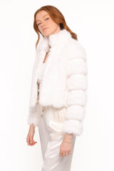 Velma Channel Faux Fur Jacket - Cream