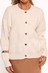 Verago Textured Stripe Cardigan - Cream