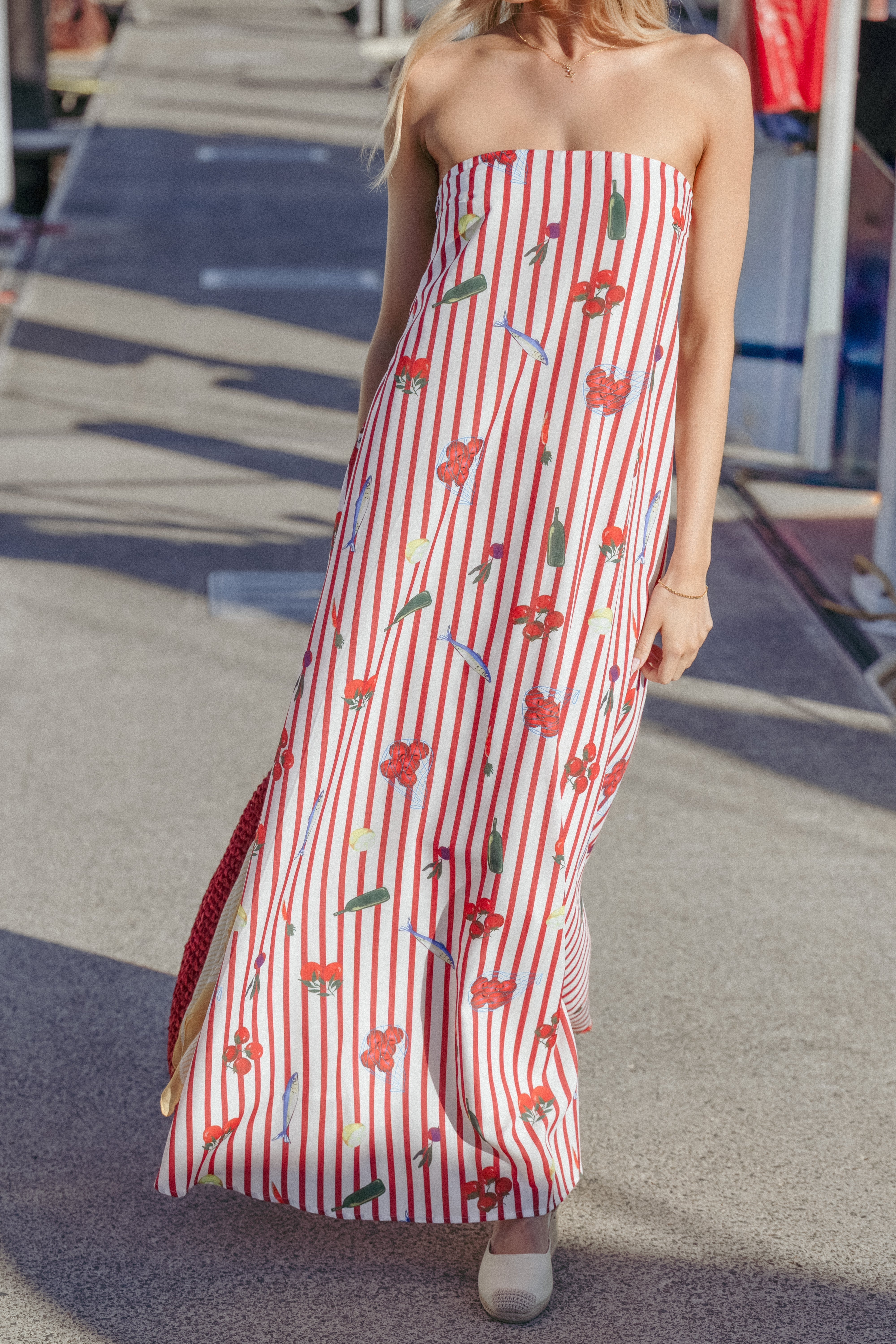 Soph Strapless Maxi Dress - Red Picnic Stripe