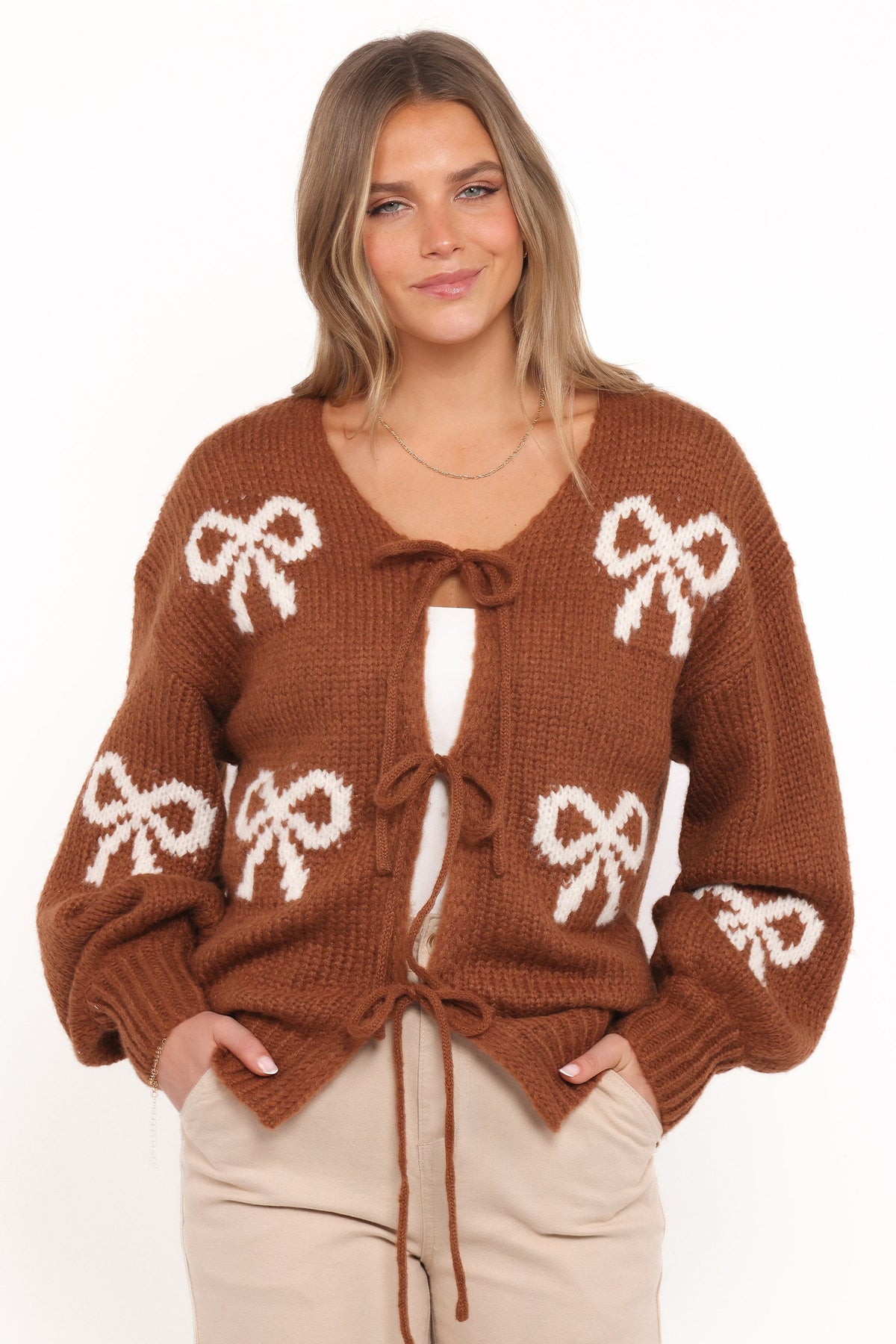 Vienna Bow Cardigan - Camel