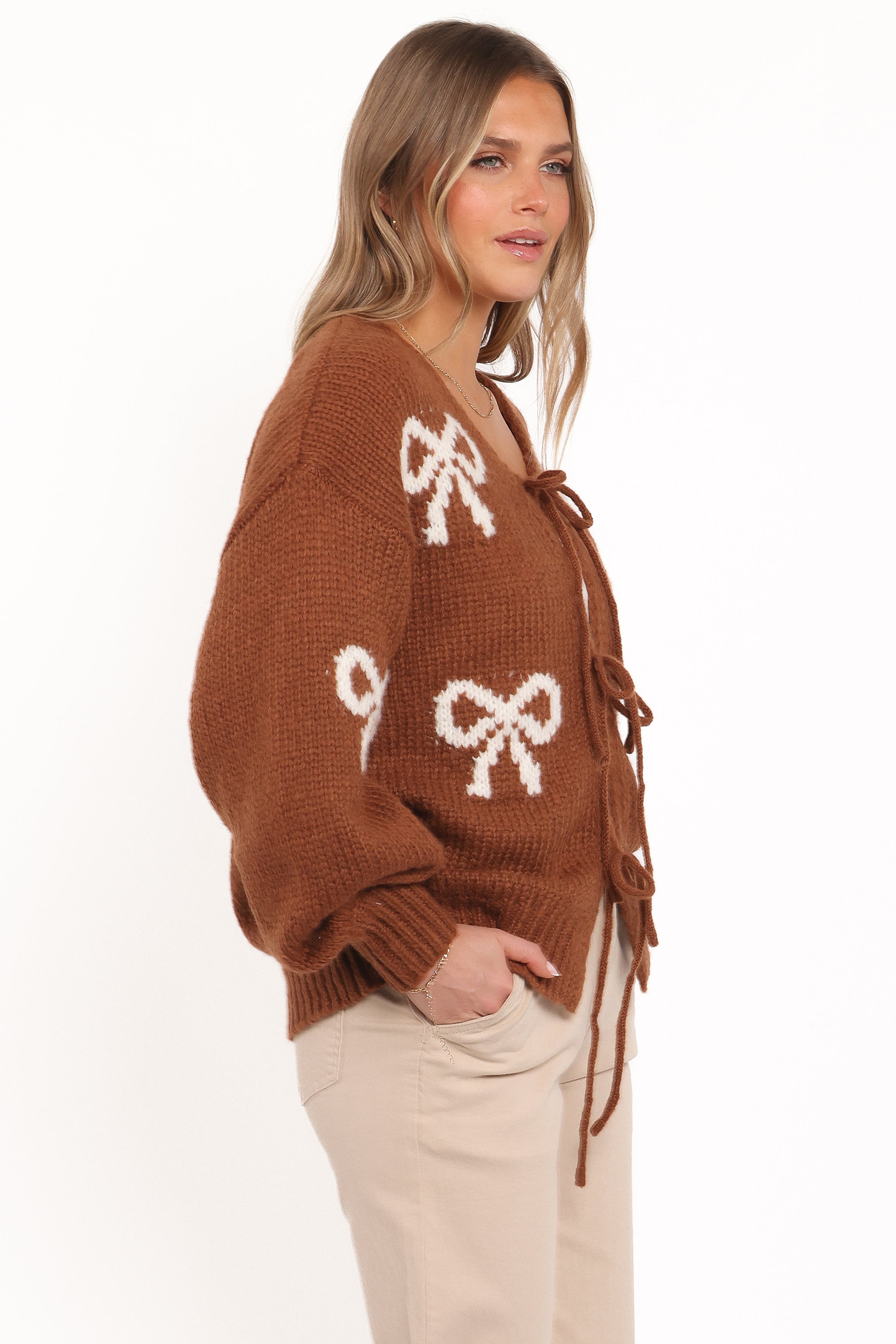 Vienna Bow Cardigan - Camel