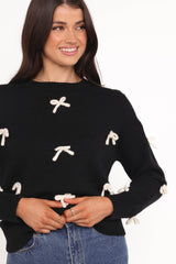 Voss Bow Knit Sweater - Black