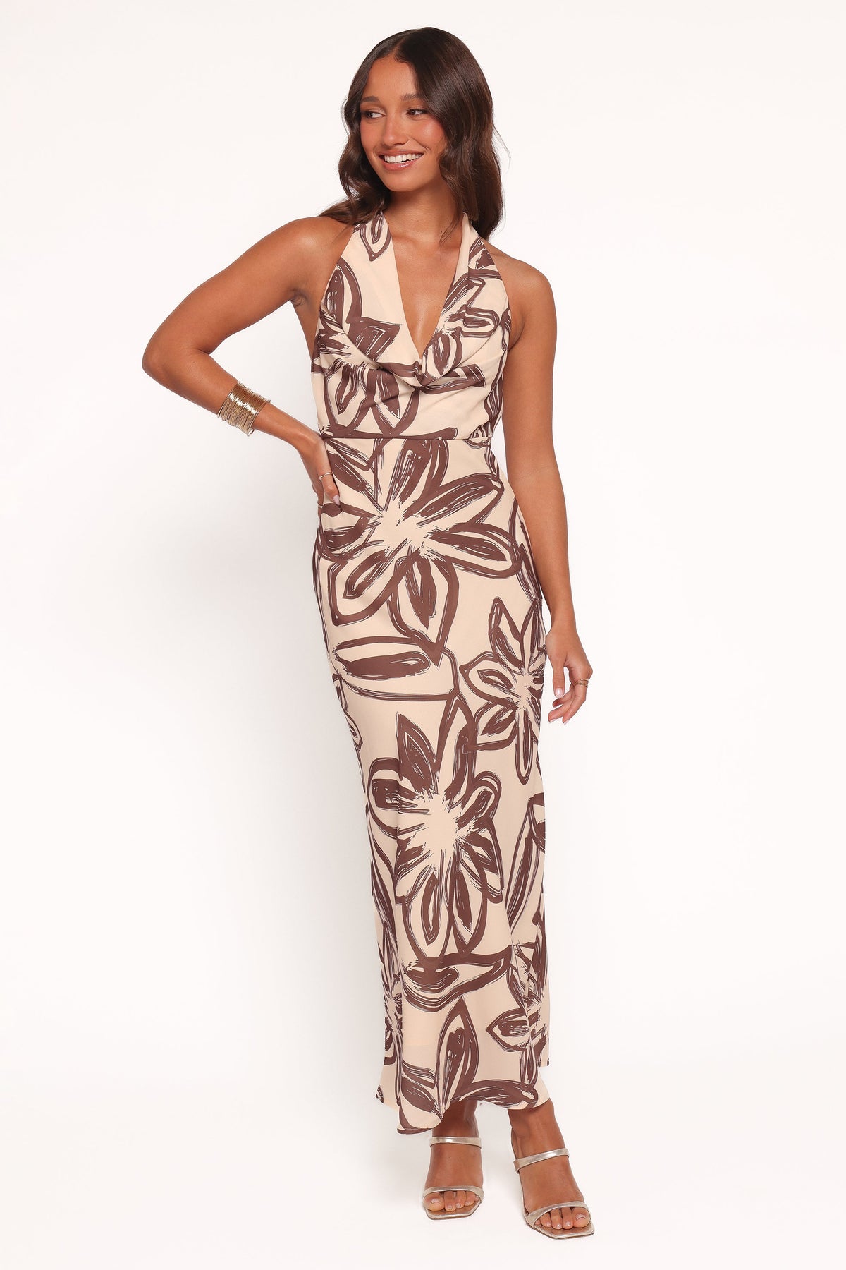 Warner Halter Dress - Cream/Brown