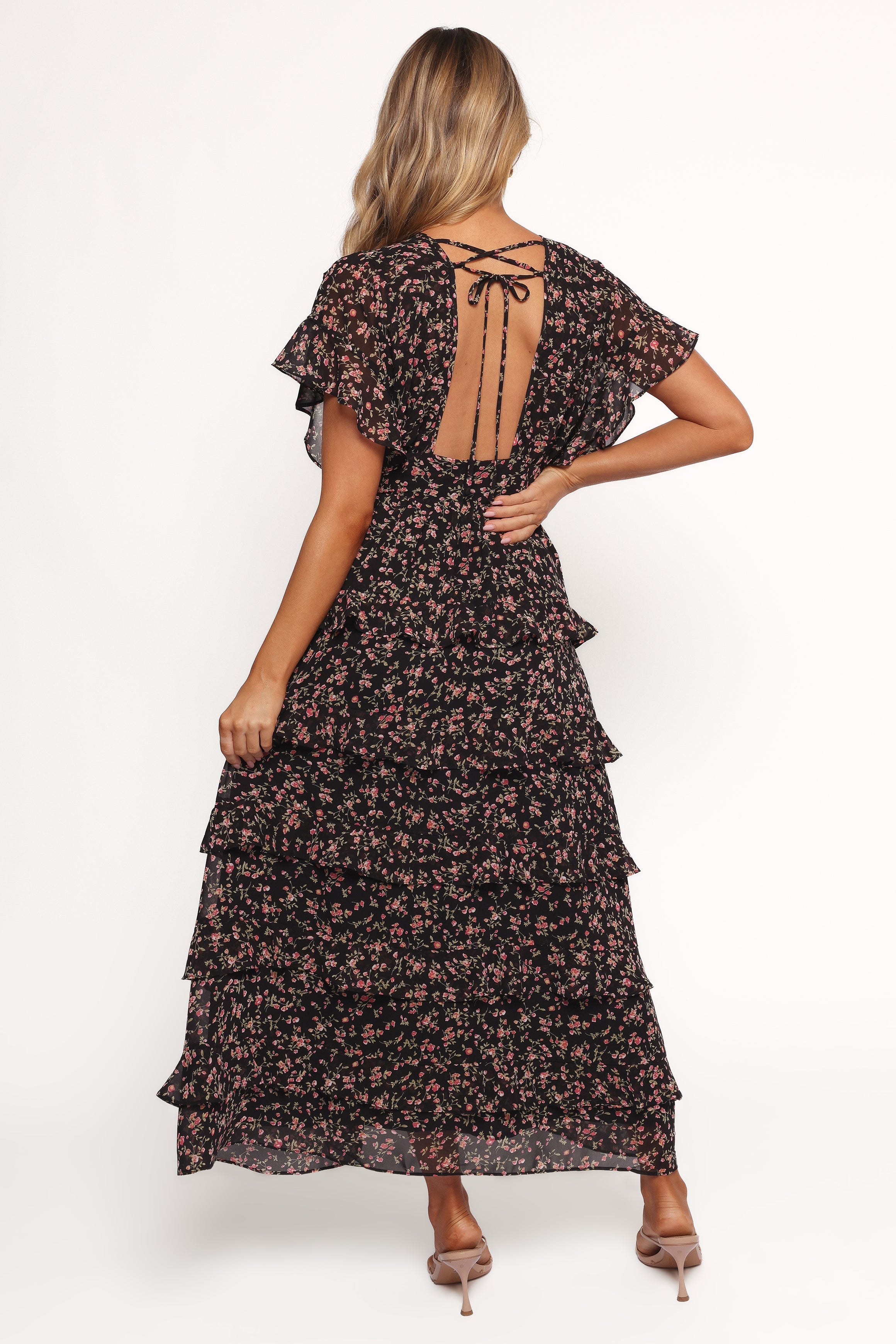 Wendi Ruffle Dress - Black Floral