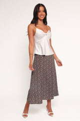 Willow Midi Skirt - Brown Blue Floral