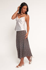 Willow Midi Skirt - Brown Blue Floral