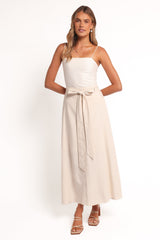 Xander Tie Waist Midi Skirt - Oatmeal