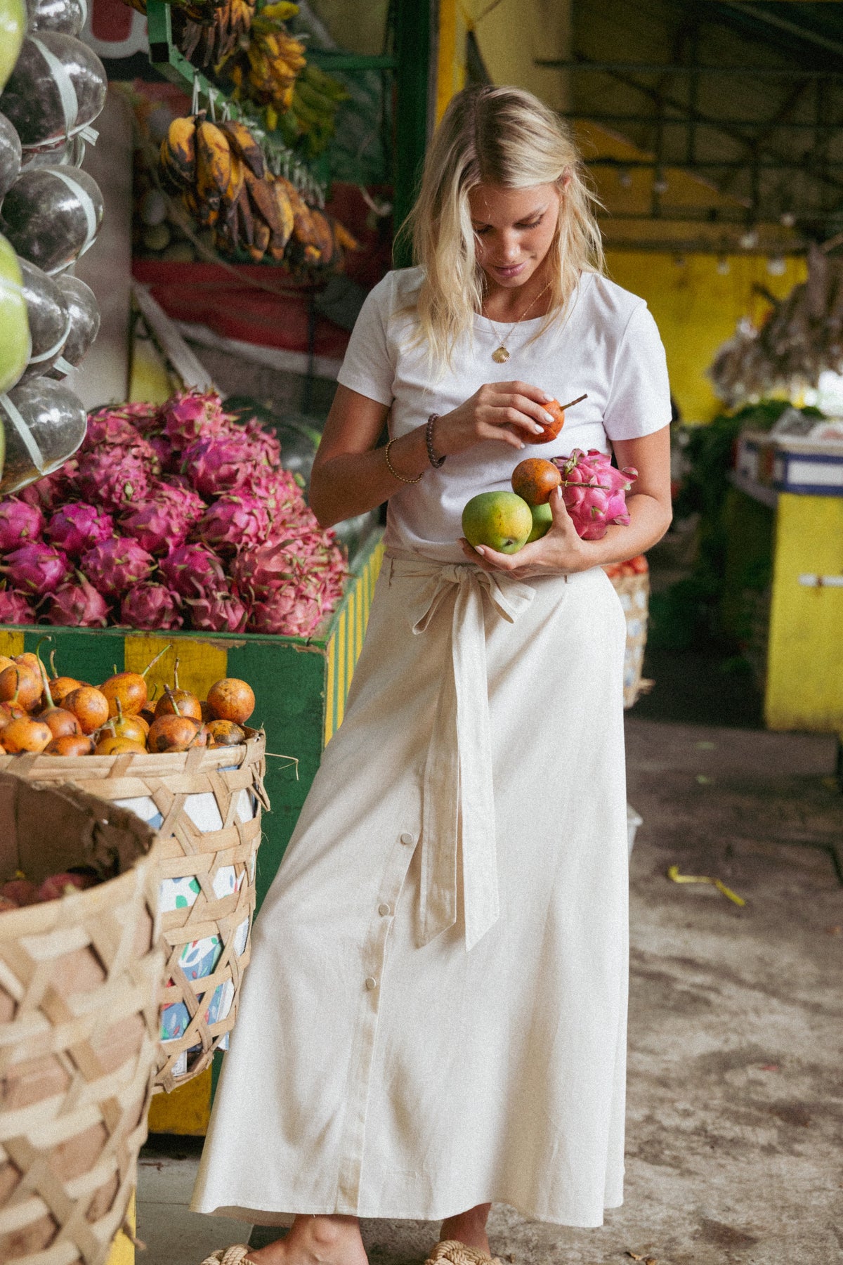 Xander Tie Waist Midi Skirt - Oatmeal
