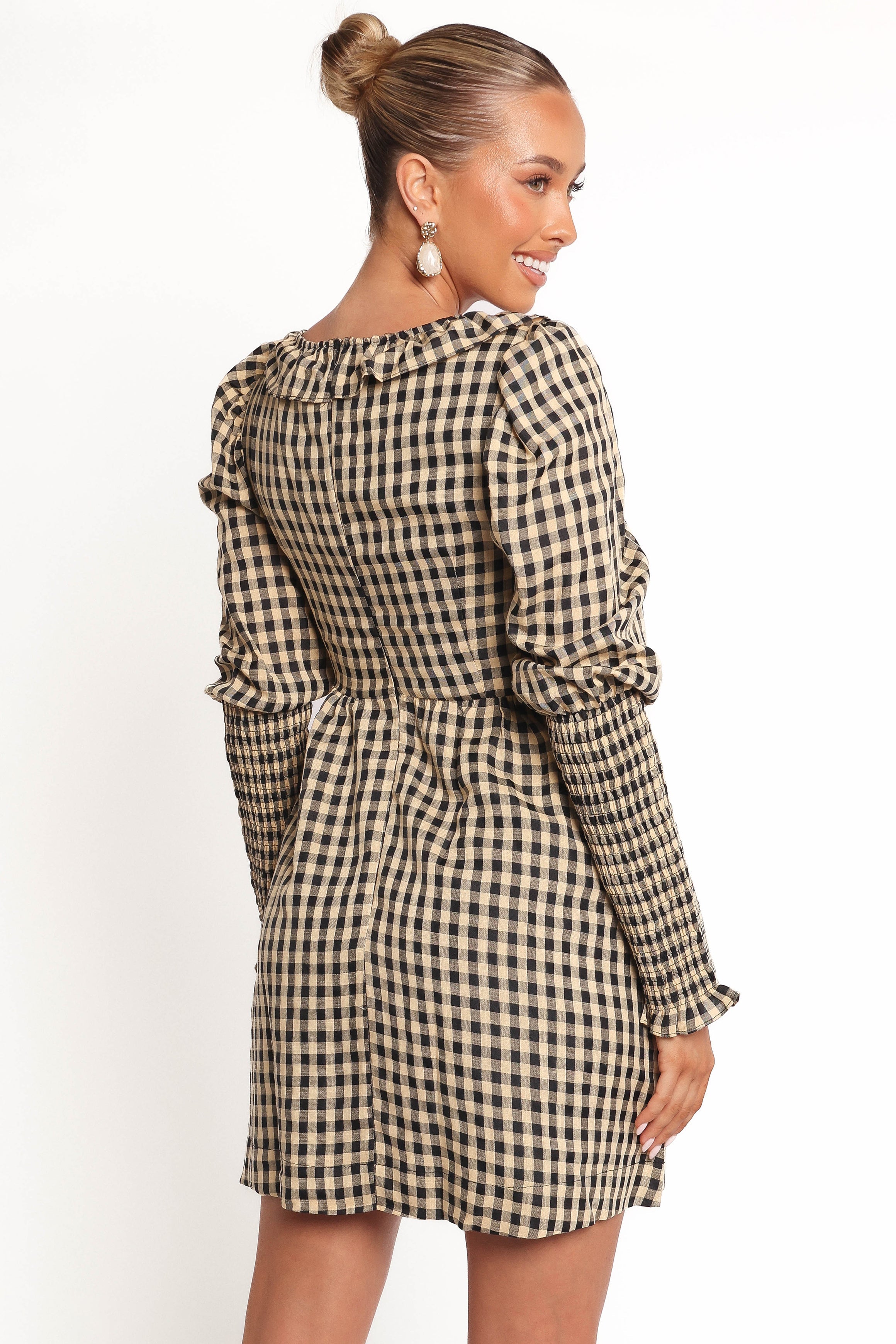 Xenia Mini Dress - Black/Beige Gingham