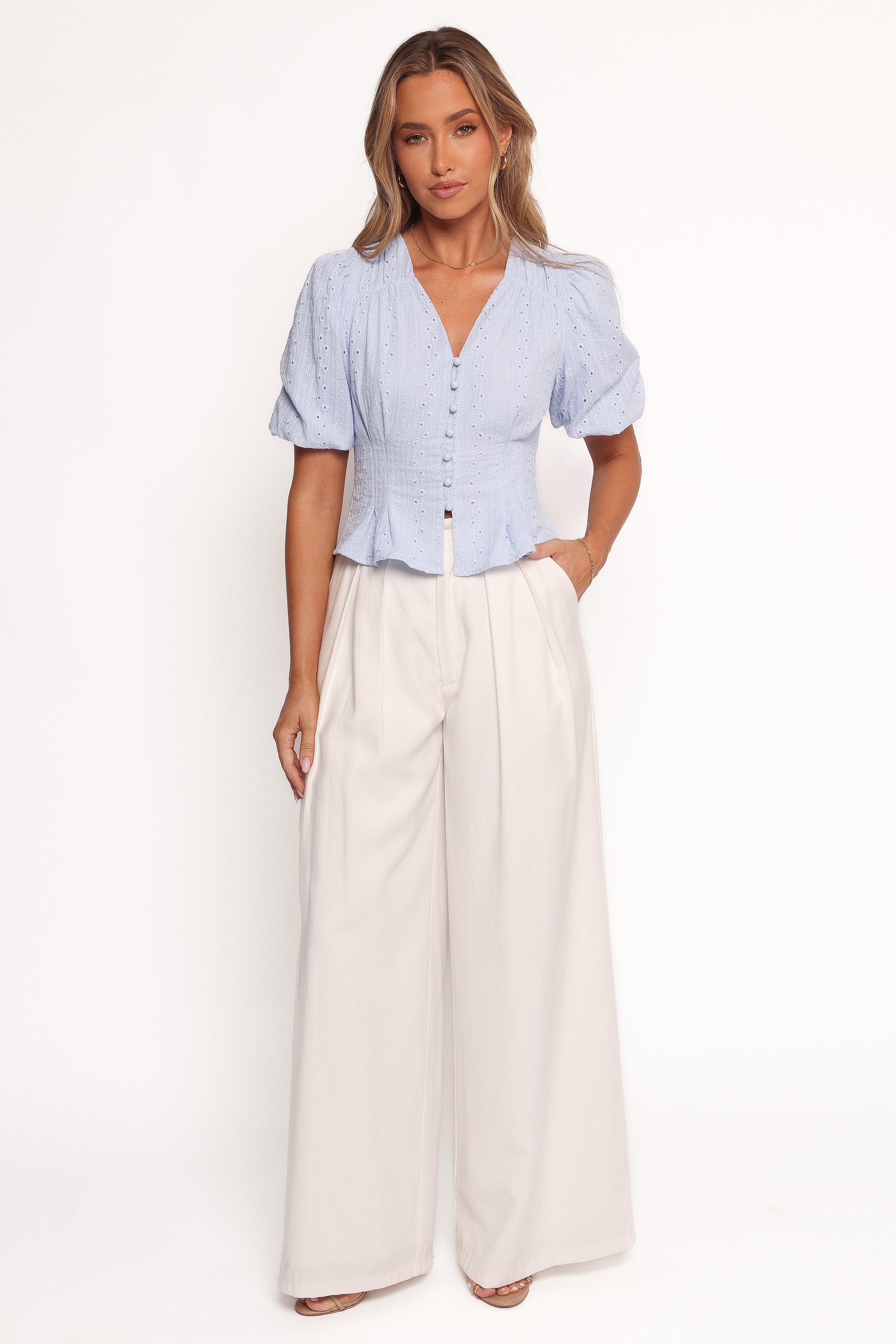 Yuva Eyelet Top - Cornflower Blue