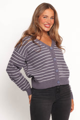 Zammy Lurex Strip Button Front Cardigan - Grey