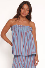 Zemira Strapless Top - Blue Stripe
