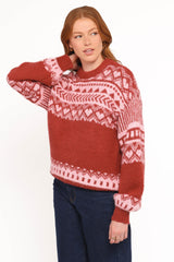 Zinnia Fairisle Knit Sweater - Red