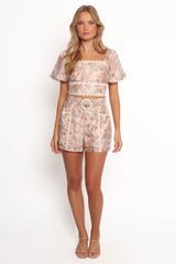 Davina Belted Shorts - Cream Multi