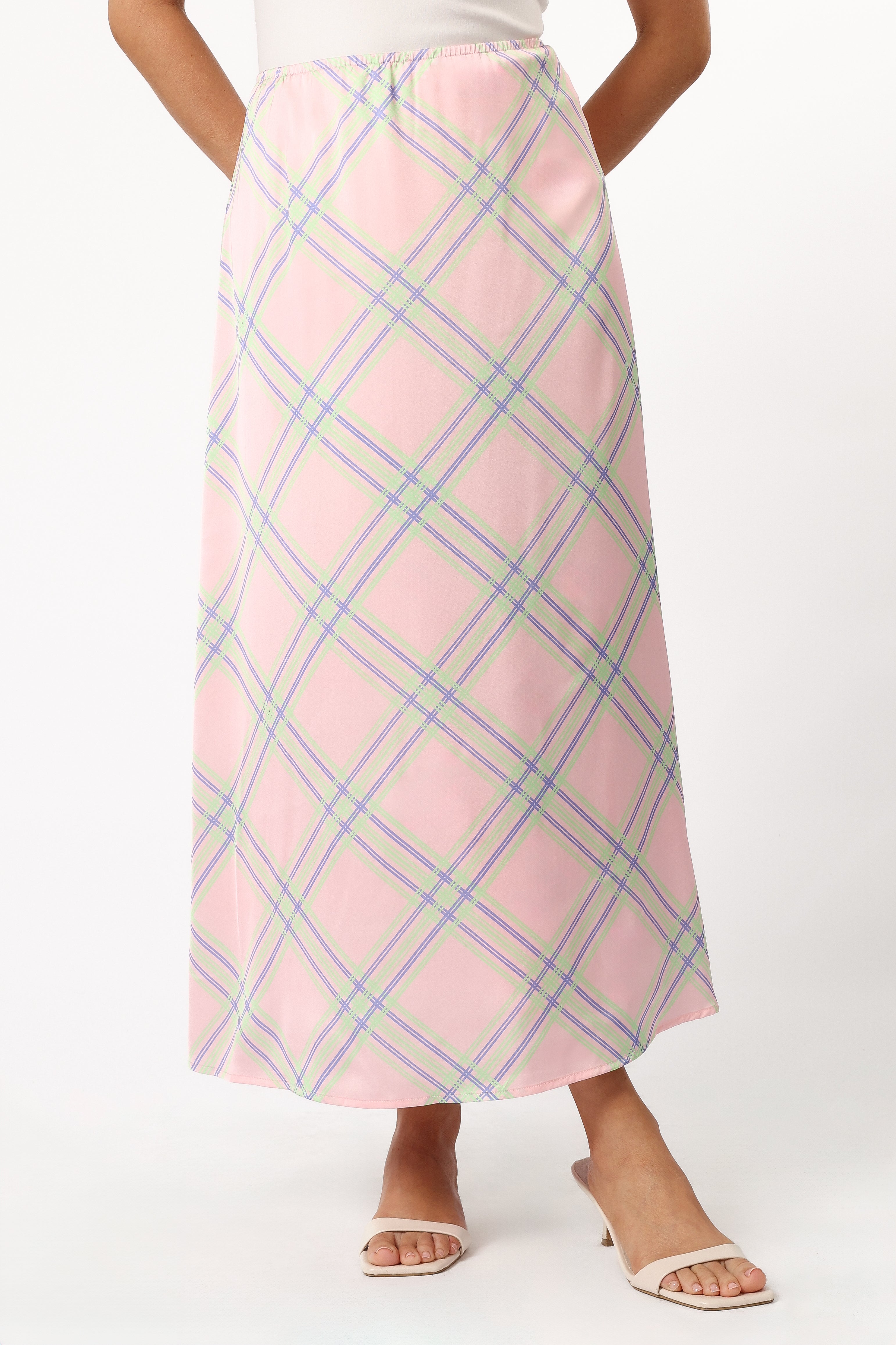 BOTTOMS @Clarissa Midi Skirt - Pink Check (Hold for Cool Beginnings)