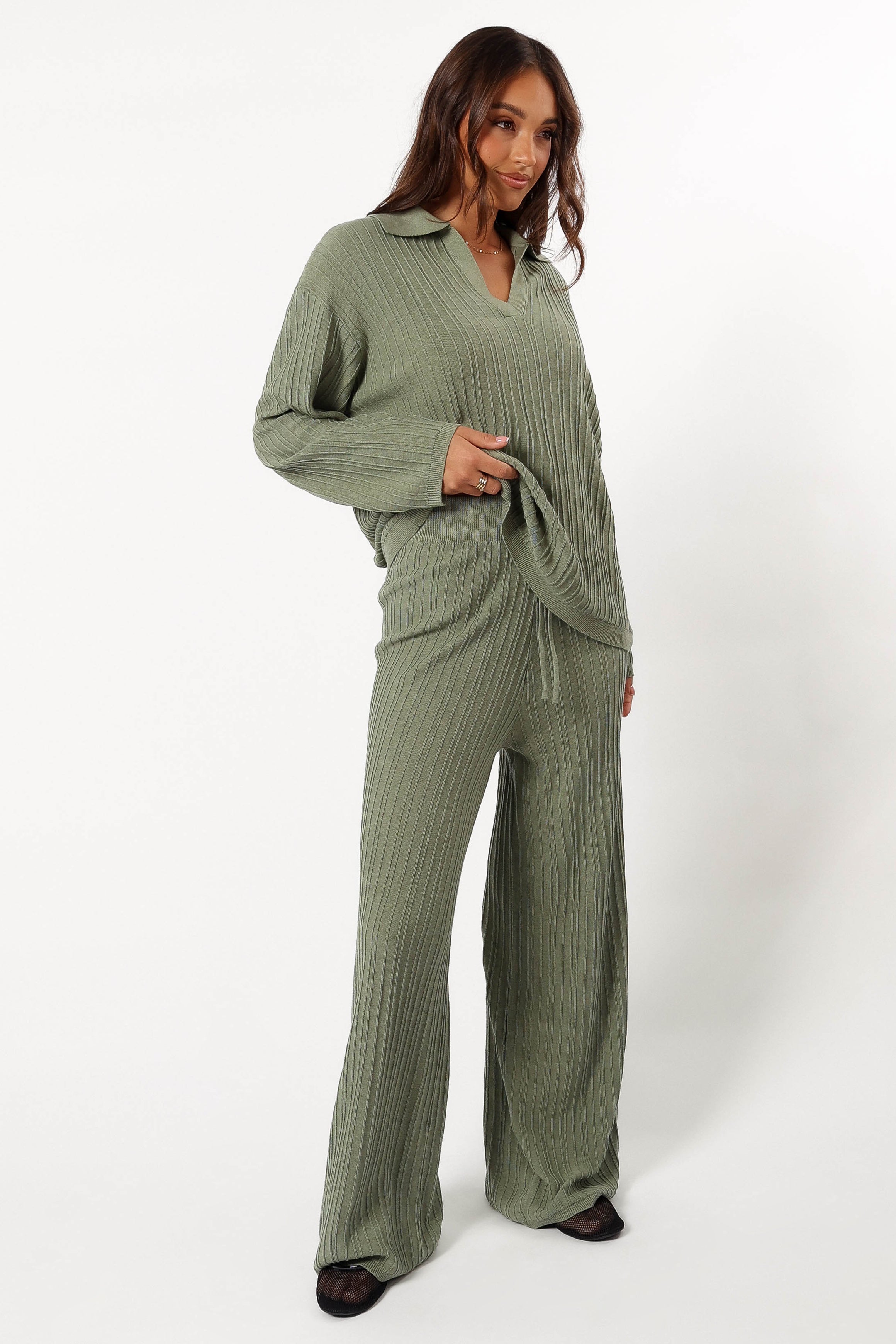 BOTTOMS @Sonole Cable Knit Pant - Khaki