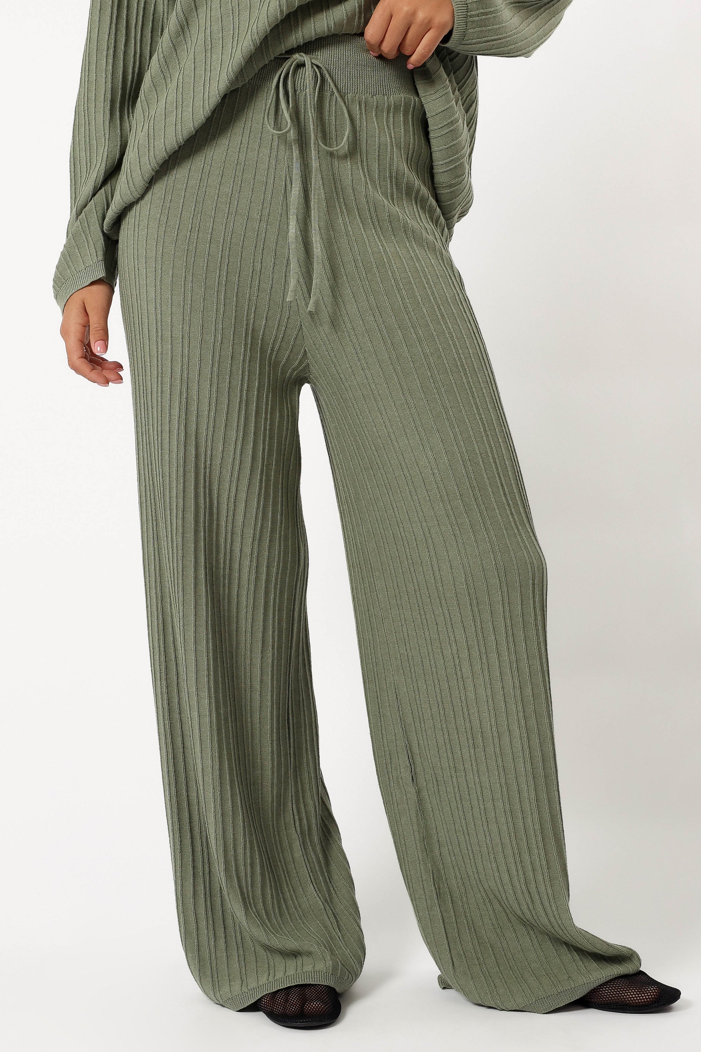 BOTTOMS @Sonole Cable Knit Pant - Khaki