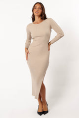 DRESSES @Ainsley Long Sleeve Midi Dress - Nude (Hold for Winter Essentials)