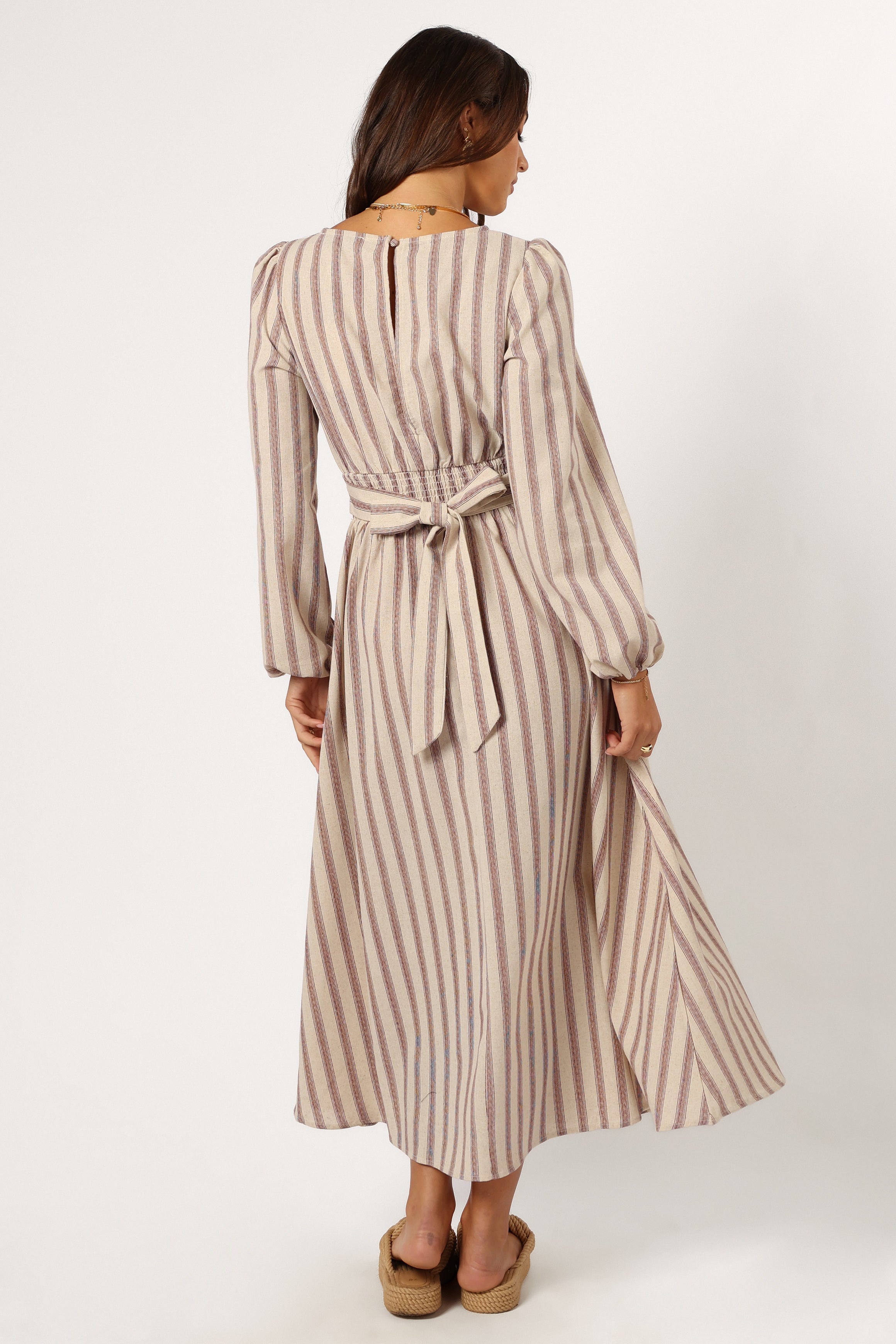 DRESSES @Jimi Long Sleeve Maxi Dress - Brown Stripe