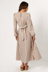 DRESSES @Jimi Long Sleeve Maxi Dress - Brown Stripe