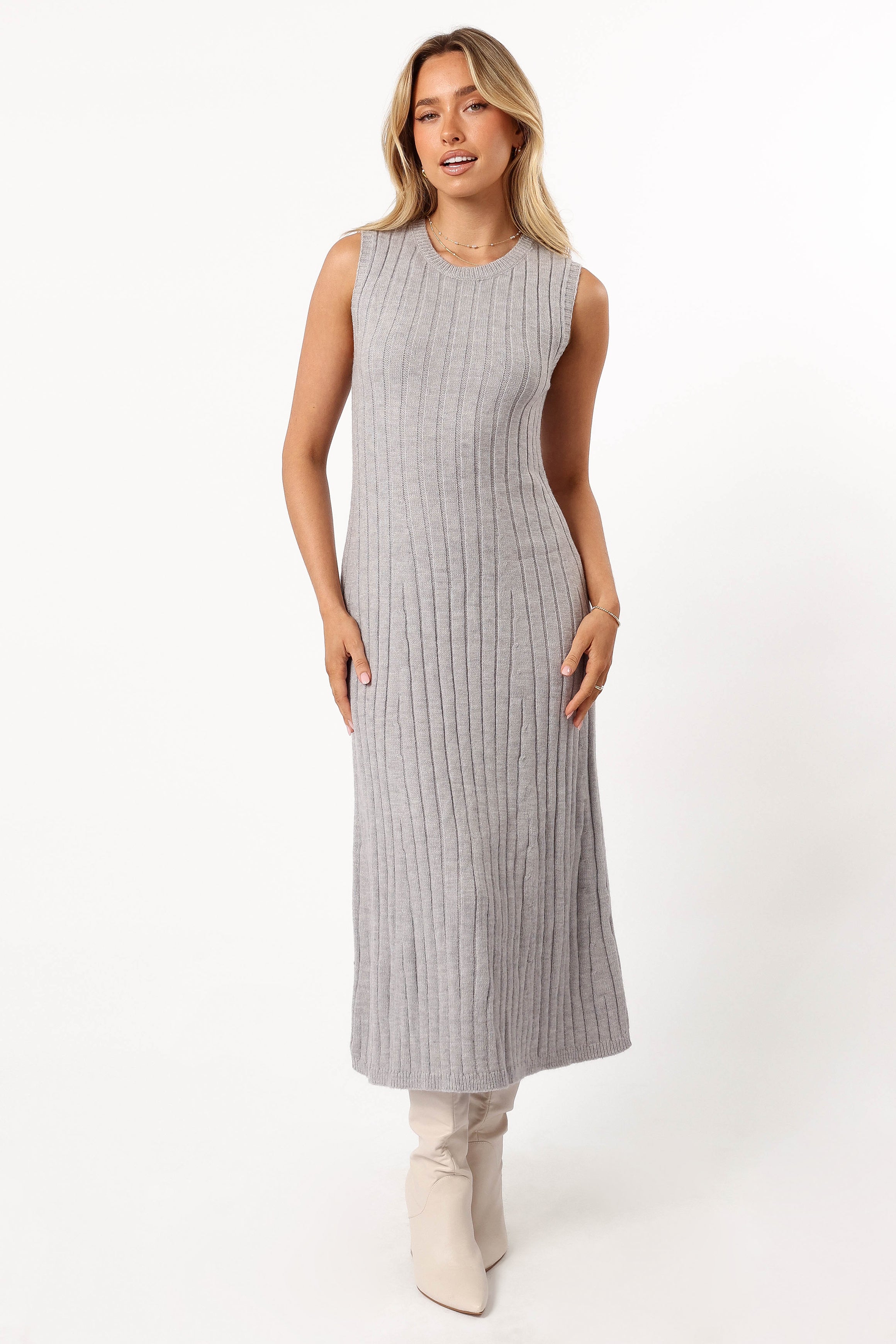 DRESSES @Kellie Knit Midi Dress - Grey