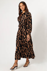 DRESSES @Lincoln Long Sleeve Maxi Dress - Black/Beige