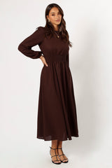 DRESSES @Roman Long Sleeve Maxi Dress - Brown