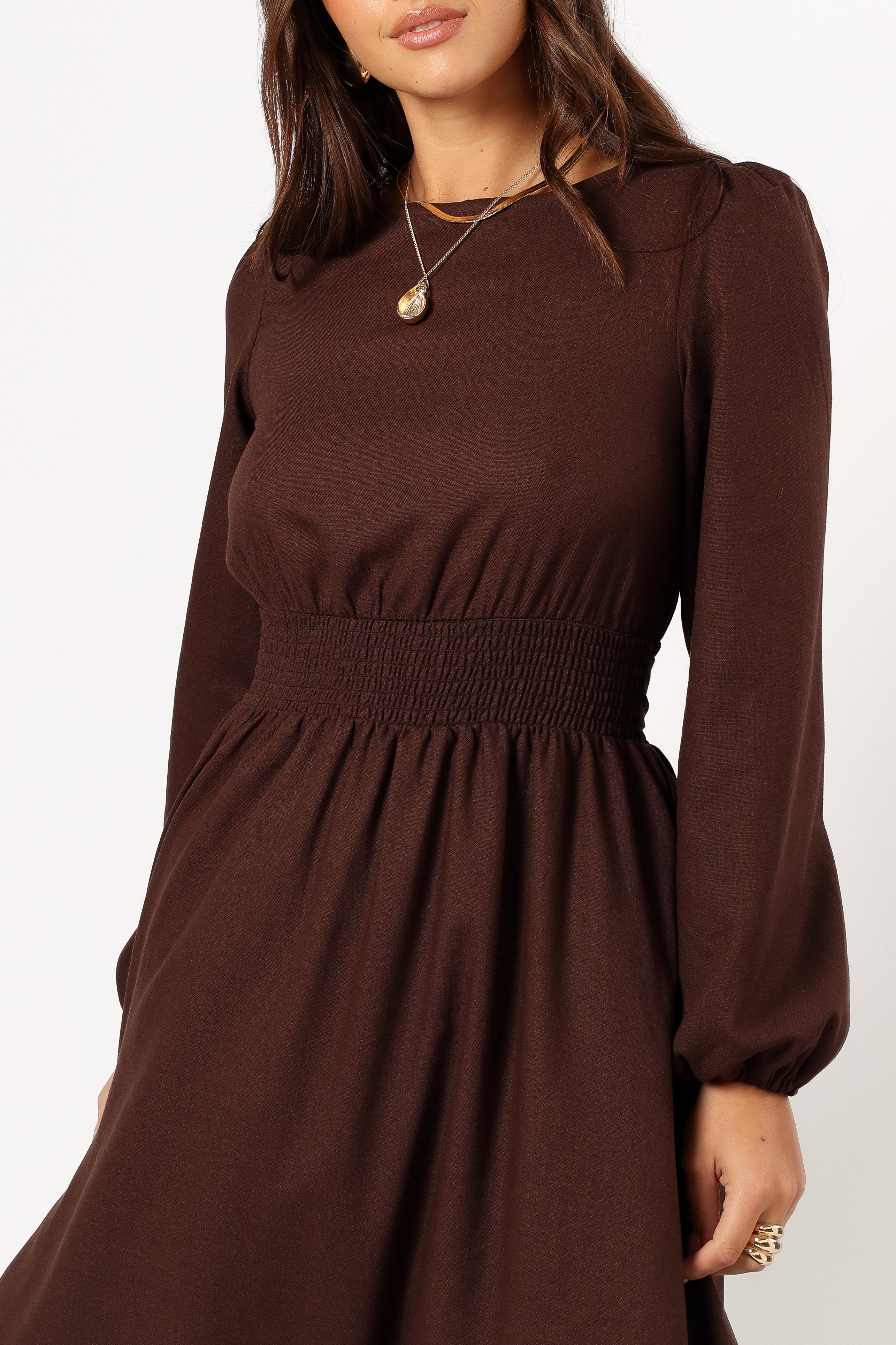 DRESSES @Roman Long Sleeve Maxi Dress - Brown