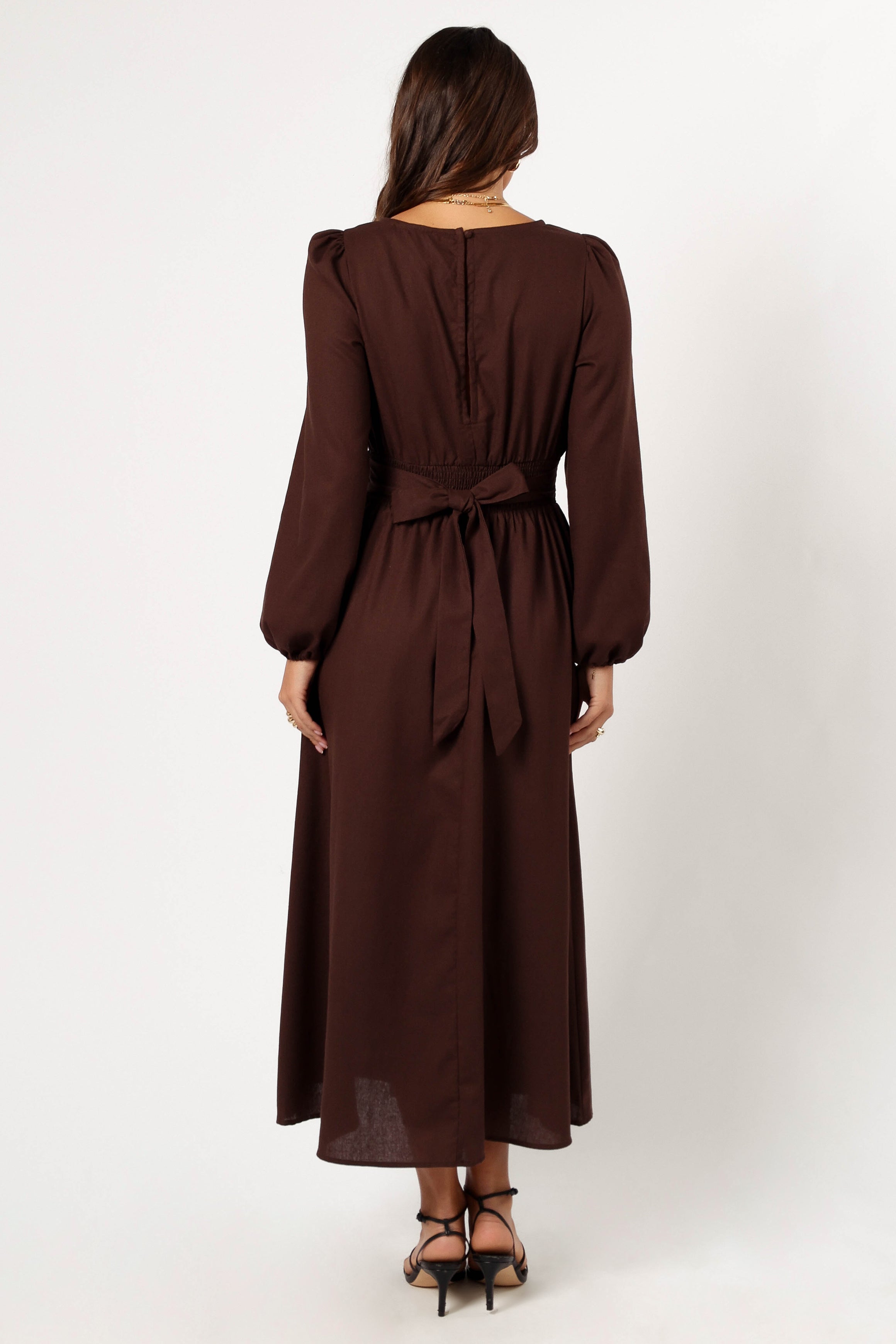DRESSES @Roman Long Sleeve Maxi Dress - Brown