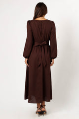 DRESSES @Roman Long Sleeve Maxi Dress - Brown