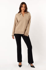 KNITWEAR @Elise Contrast Hem Knit Sweater - Taupe