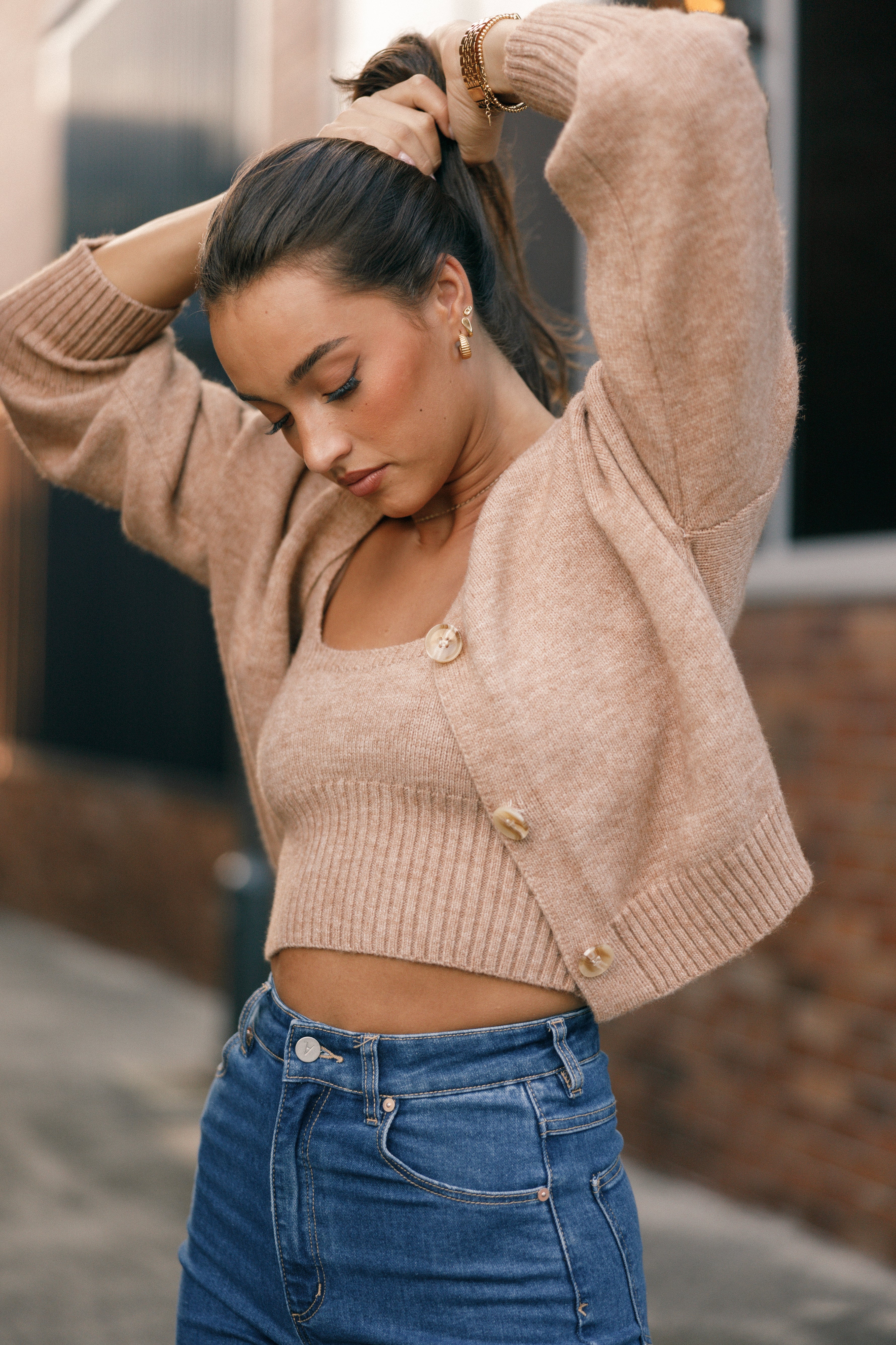 KNITWEAR @Isabel Button Front Cardigan - Beige (Hold for Cool Beginnings)