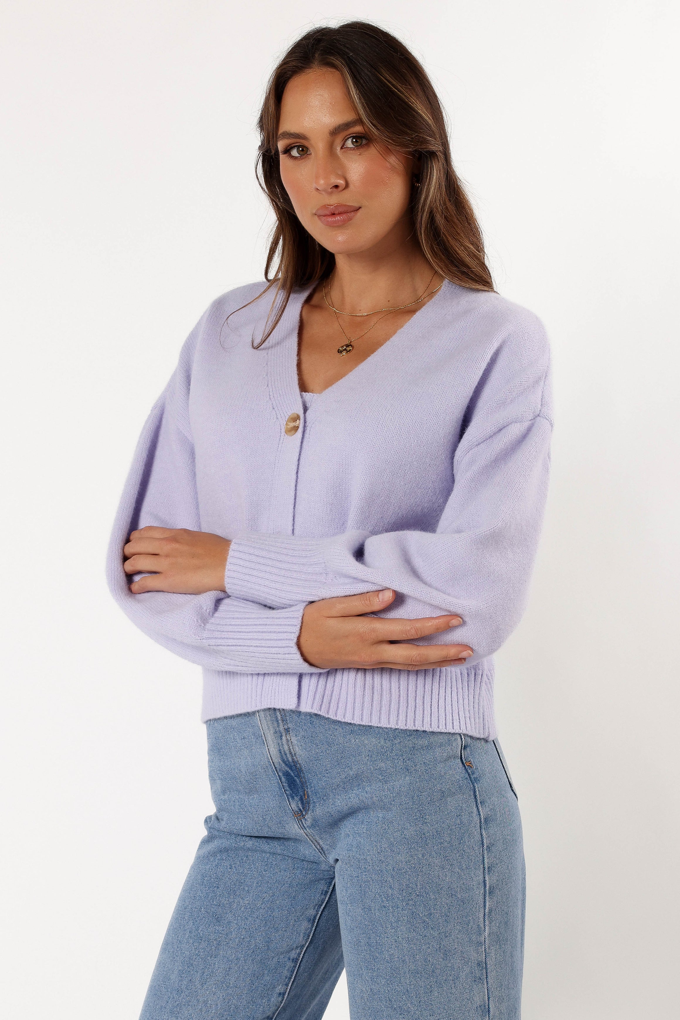 KNITWEAR @Isabel Button Front Cardigan - Lilac (Hold for Cool Beginnings)