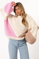 KNITWEAR @Koda Pattern Knit Sweater - Pink Multi